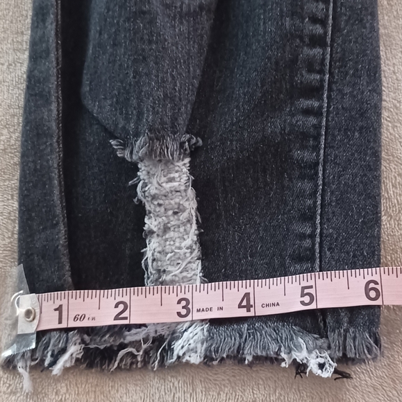 Faded Black Hi-Rise Distressed Destructed Elastic Waist Baggy Frayed Jeans Pants - Picture 13 of 15